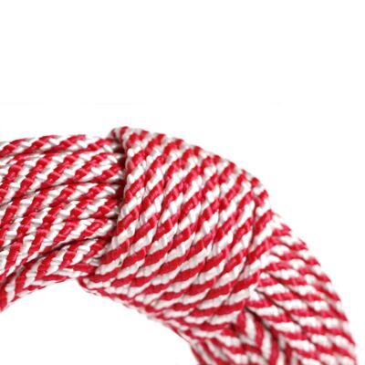 Шнур плетеный спиральный полипропиленовый Ф 6 мм 12 пр. катушка 150 м.п. белый с красной вставкой